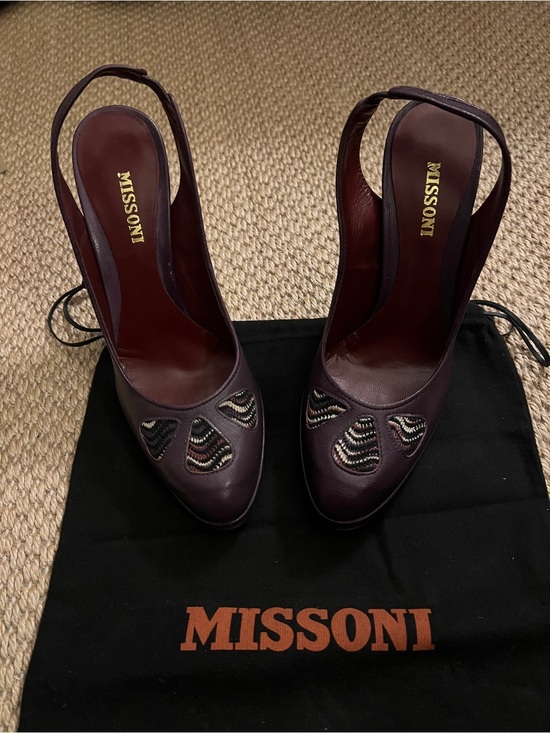 Missoni Shoes - Missoni Purple Leather Block Heel Slingback Zigzag Chevron Knit